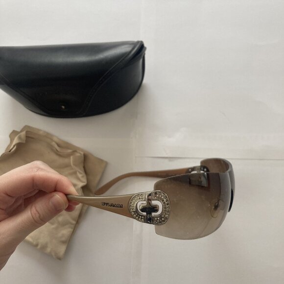 BVLGARI WOMENS SUNGLASSES BROWN SHIELD SWAROVSKI - Picture 3 of 3